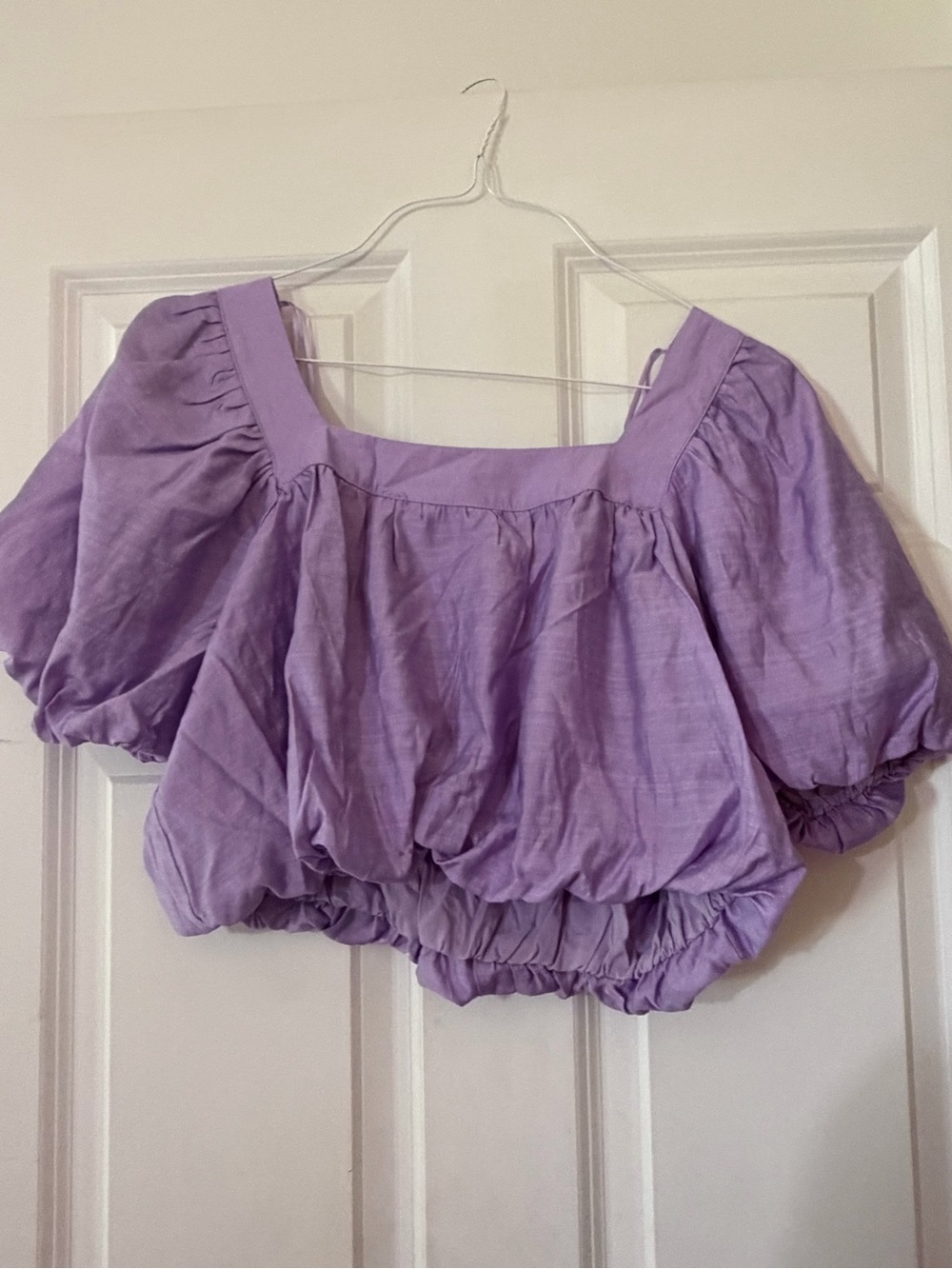Mustard Seed Lavender Puff-Sleeve Cropped Top